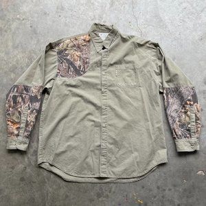 Columbia Sportswear Olive Camouflage Cotton Hunting Shooting Shirt Camo
